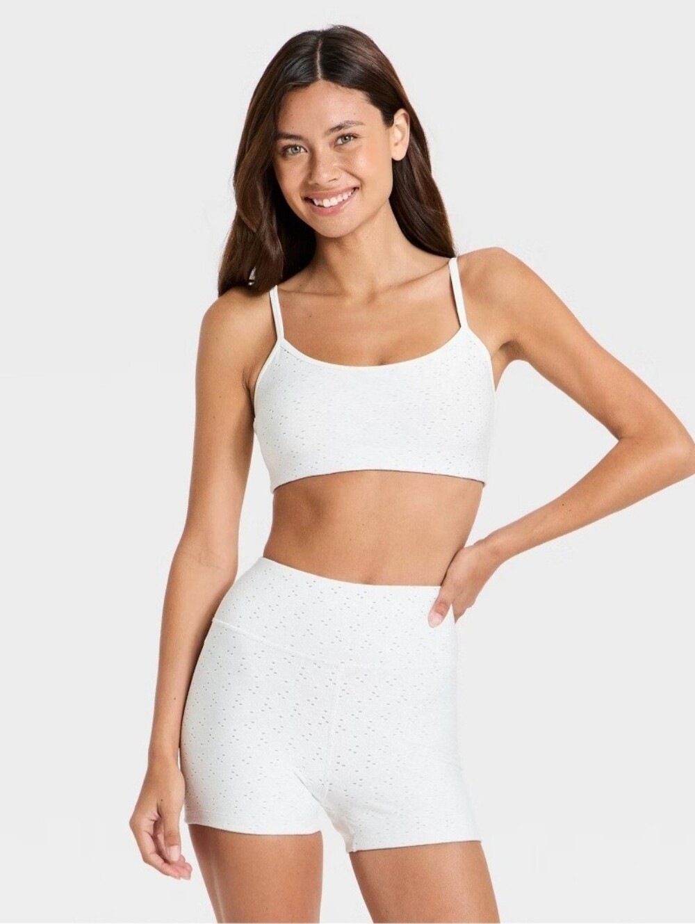 Women's Seamless Eyelet Cami Sports Bra JoyLab White M